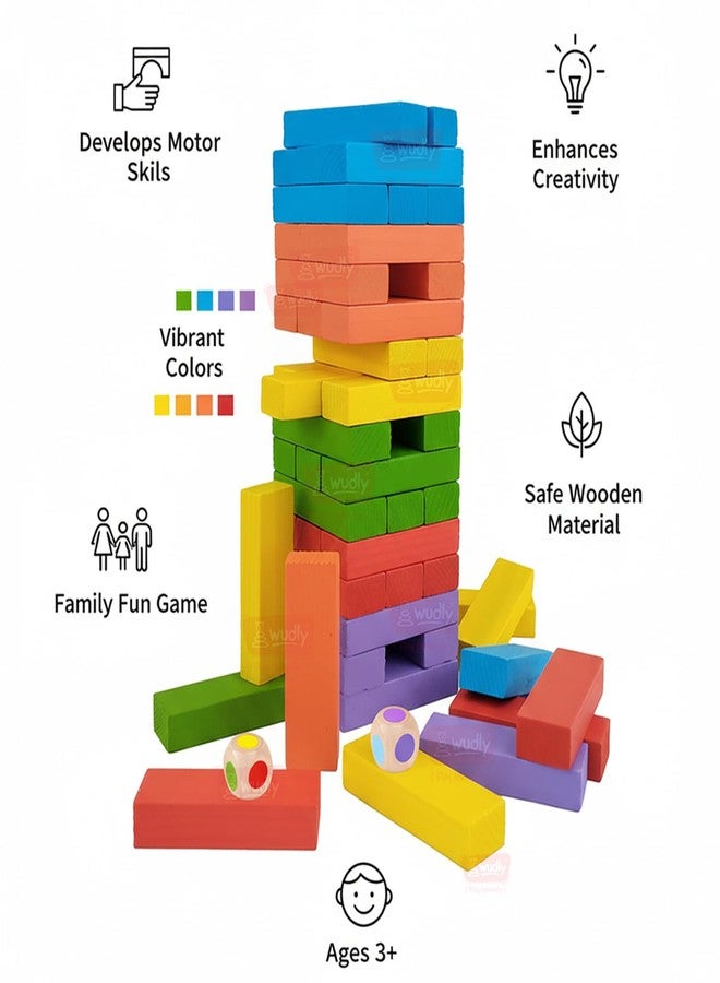 WUDLY® Colorful Wooden Stacking Tower Game for Kids & Adults - Montessori Tumbling Blocks with Dice - Educational Fun Toy for Family & Party (Color) - Image 5